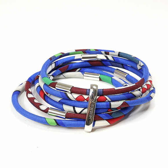 HERMES Petit H Silk Bracelet 6-Row Blue Multicolor 20cm - Picture 2 of 3